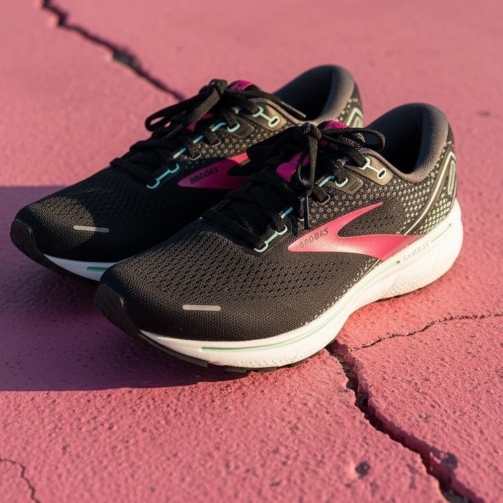 Brooks Ghost 14 Womens Running Shoes Black Pink Yucca 1203561B013 Size 11